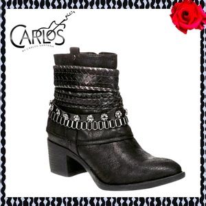 Carlos Santana Cole Western Booties, Black W/Pewter, Size 5.5